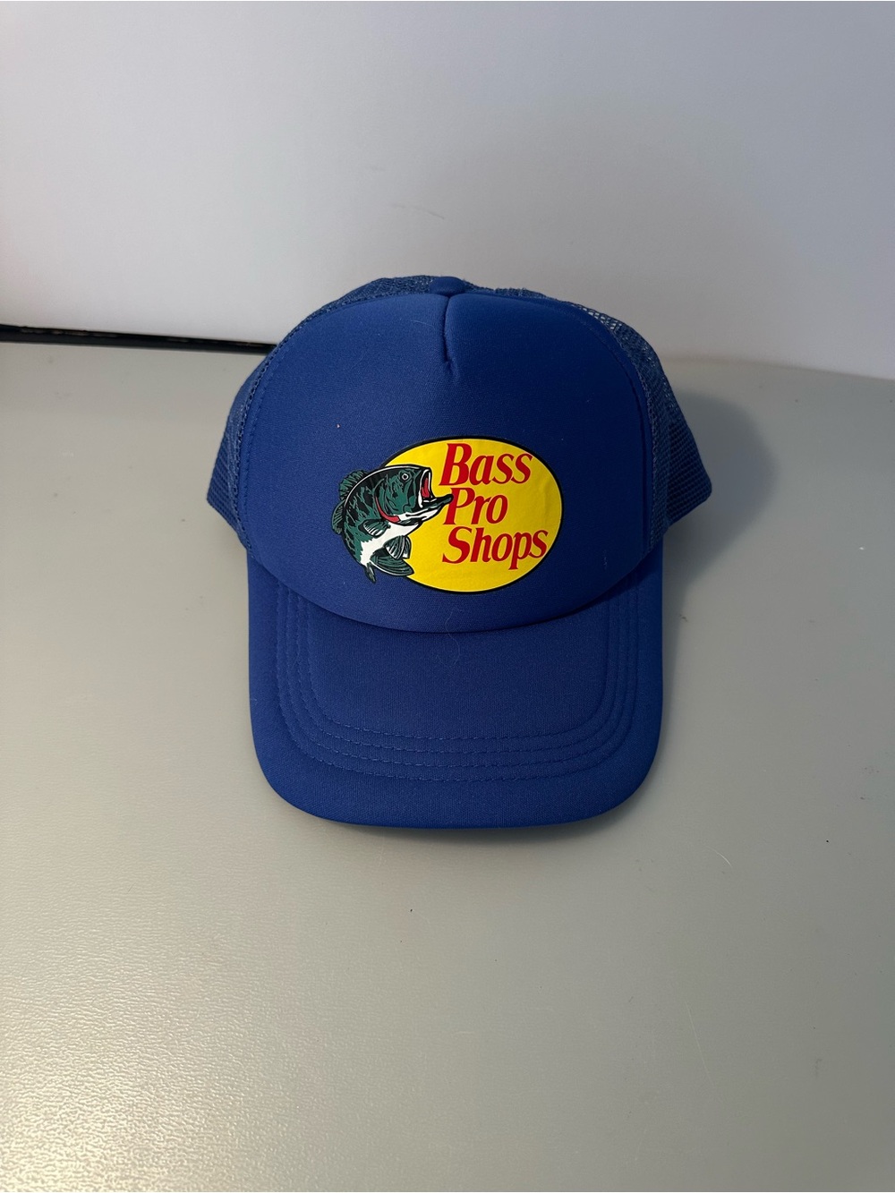 Bass Pro Shops Royal Blue Mesh Trucker Hat with Yellow Logo